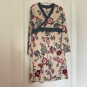 Floral Print V-Neck Dress - Cream and Red